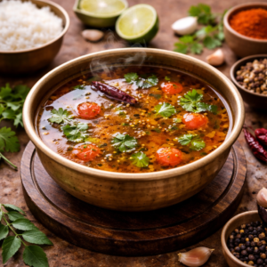 South Indian rasam with traditional ingredients